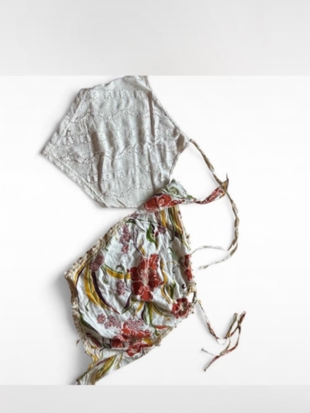 SHEIN White Floral Tie-Back Crop Top with Red and Yellow Print